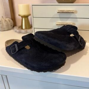 Birkenstock Women’s Boston Black Suede Clogs